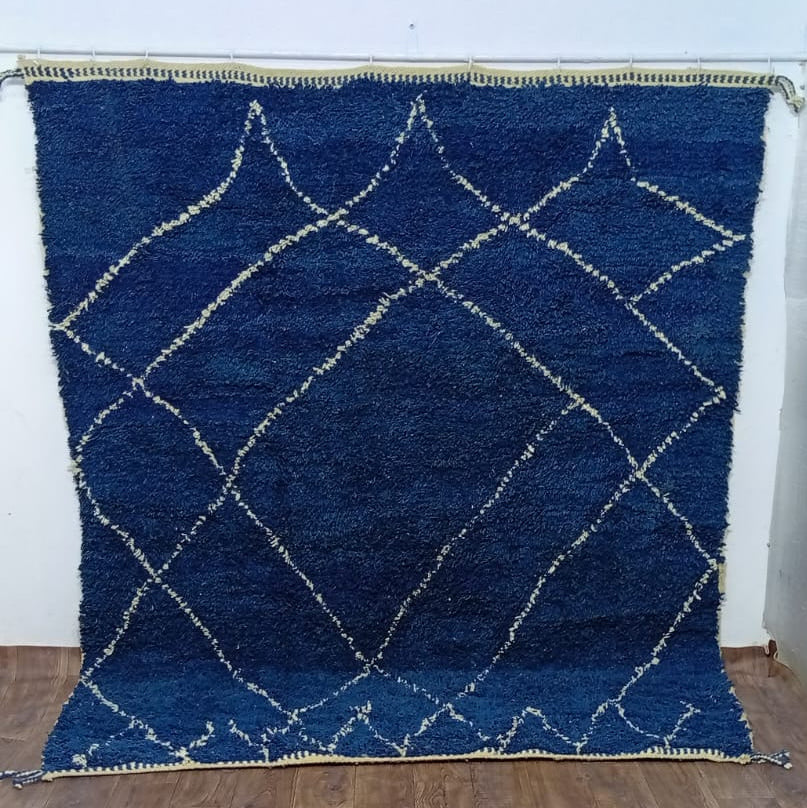 Custom Blue Moroccan Diamond Rug – Handmade Berber Wool