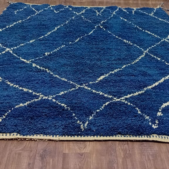 Custom Blue Moroccan Diamond Rug – Handmade Berber Wool