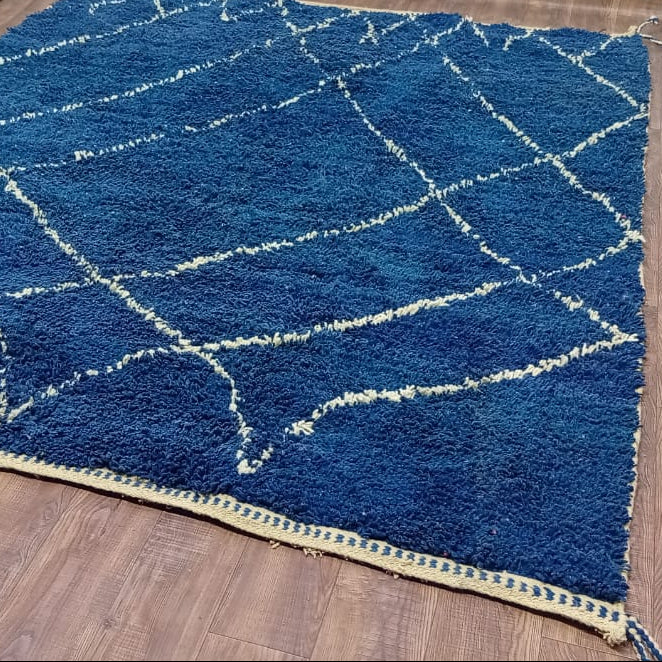 Custom Blue Moroccan Diamond Rug – Handmade Berber Wool