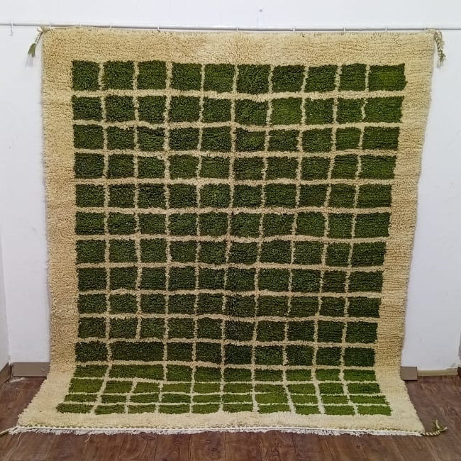 Handmade Custom Berber Grid Rug in Olive & Moss Green
