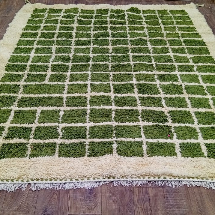Handmade Custom Berber Grid Rug in Olive & Moss Green