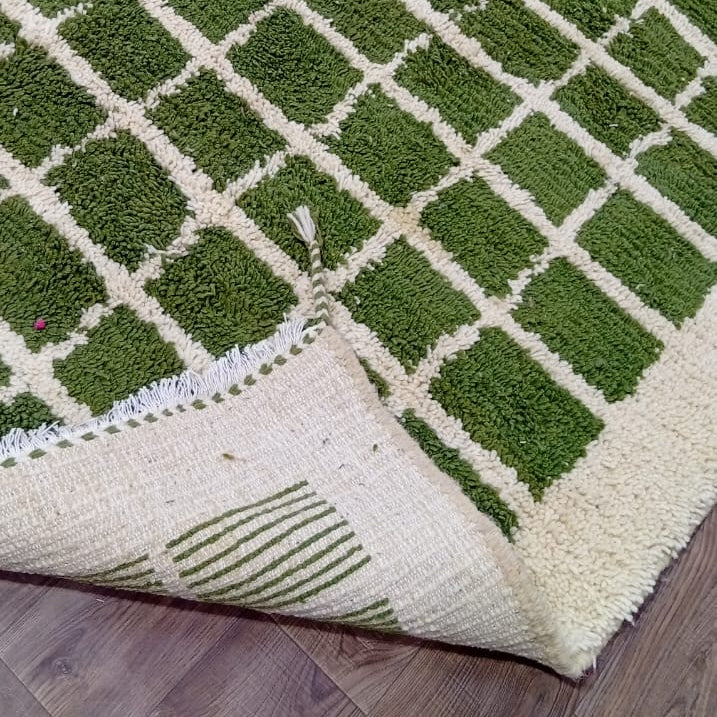 Handmade Custom Berber Grid Rug in Olive & Moss Green