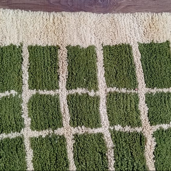 Handmade Custom Berber Grid Rug in Olive & Moss Green