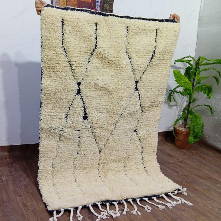 Custom Minimalist Boho Rug, Beni Ourain Moroccan Rug, White Wool Rug