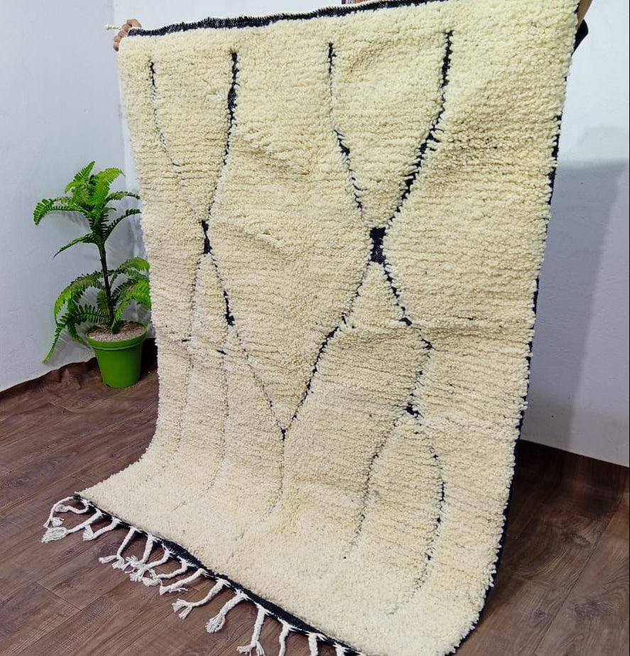Custom Minimalist Boho Rug, Beni Ourain Moroccan Rug, White Wool Rug