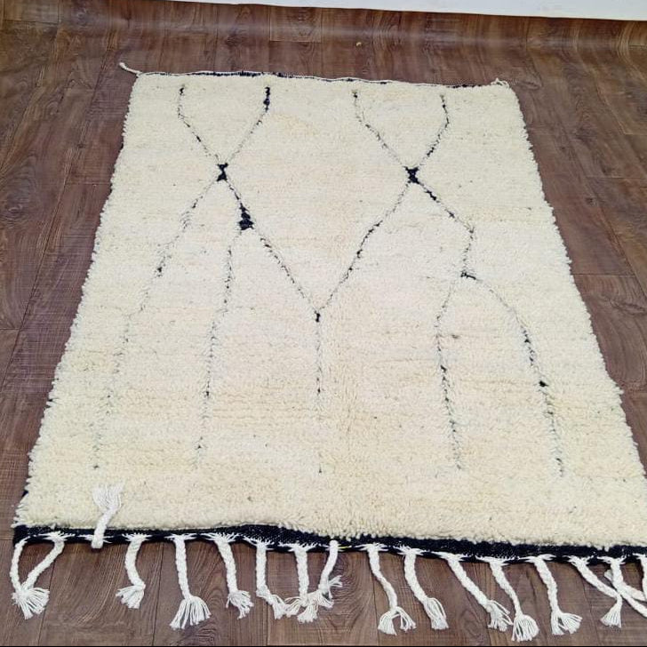 Custom Minimalist Boho Rug, Beni Ourain Moroccan Rug, White Wool Rug