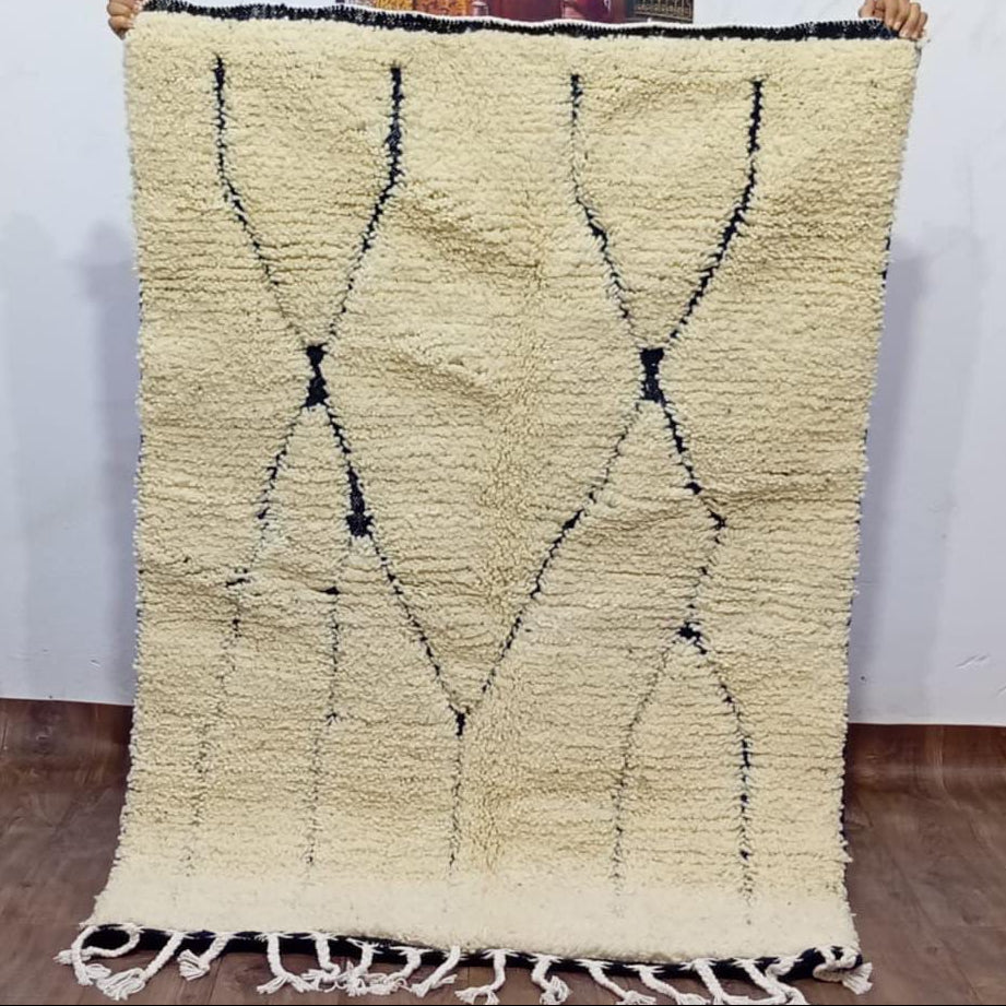 Custom Minimalist Boho Rug, Beni Ourain Moroccan Rug, White Wool Rug