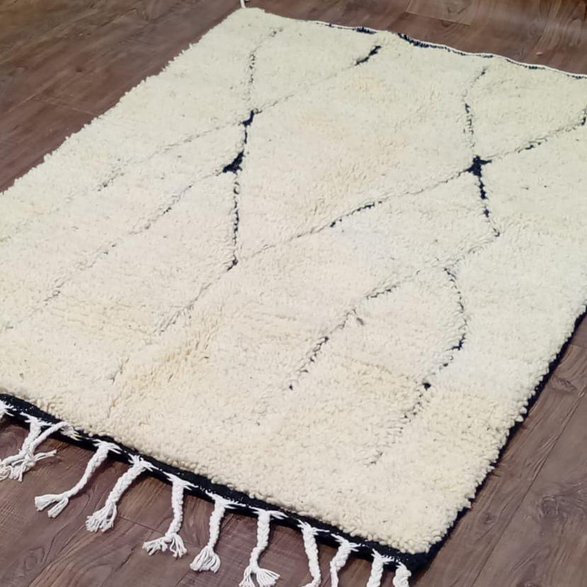 Custom Minimalist Boho Rug, Beni Ourain Moroccan Rug, White Wool Rug