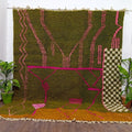Custom Handmade Moroccan Berber Rug – Olive Green with Bold Fuchsia Lines