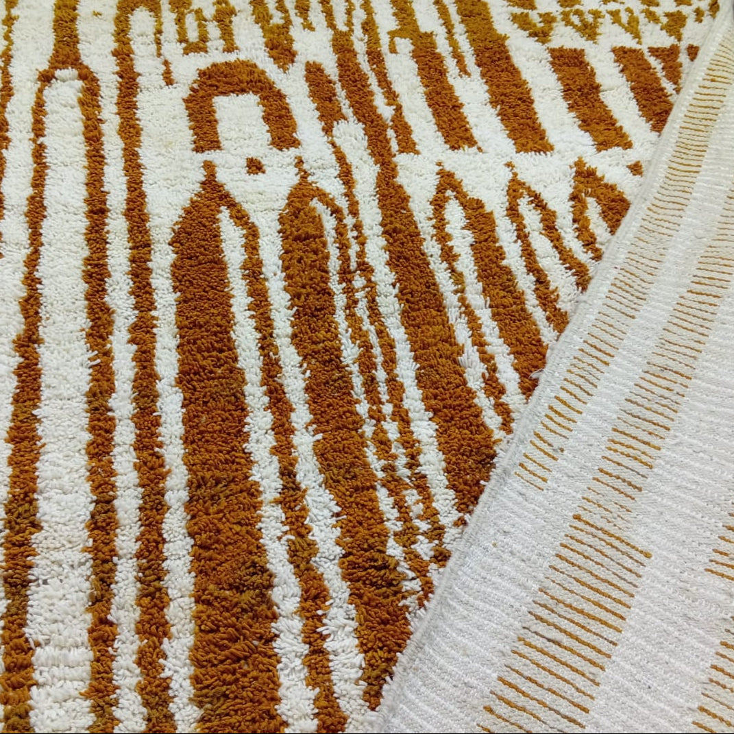 Bold Custom White & Orange Moroccan Wool Rug