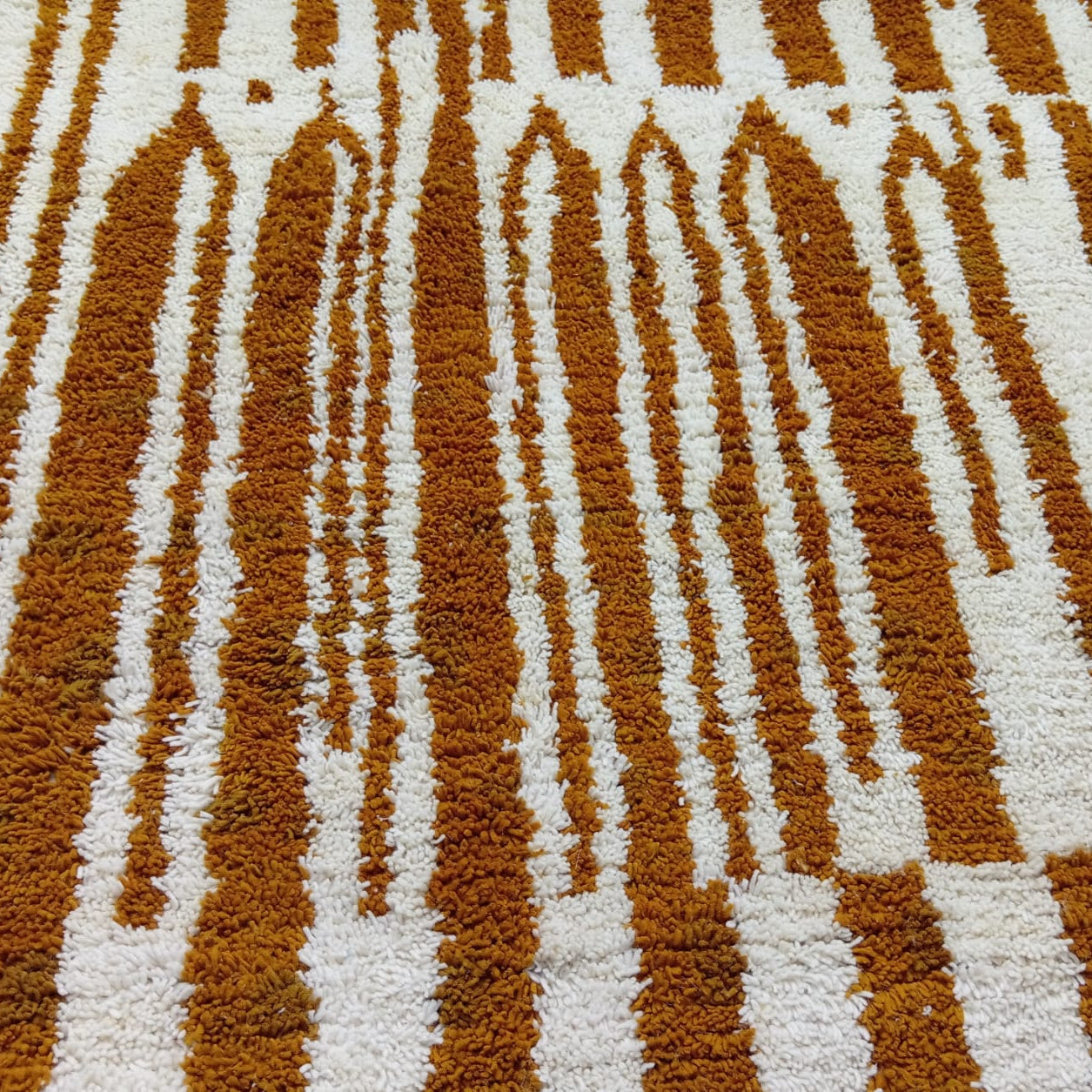 Bold Custom White & Orange Moroccan Wool Rug