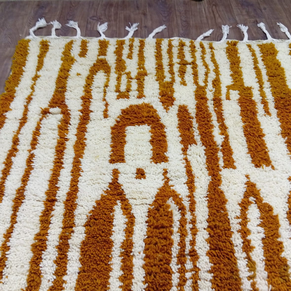 Bold Custom White & Orange Moroccan Wool Rug