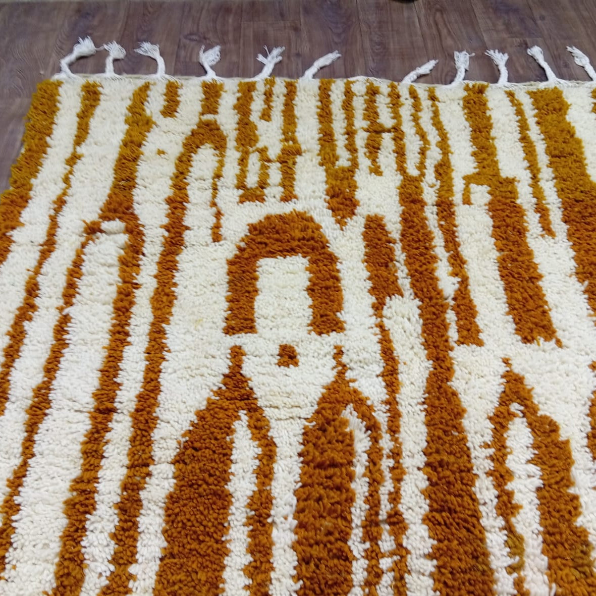 Bold Custom White & Orange Moroccan Wool Rug