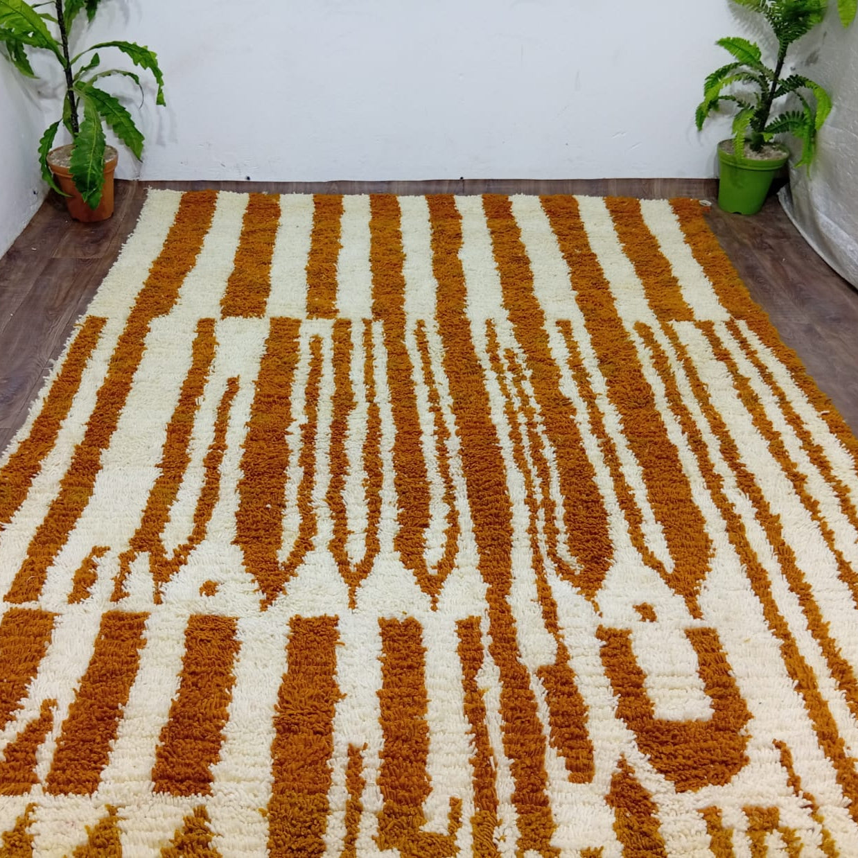 Bold Custom White & Orange Moroccan Wool Rug
