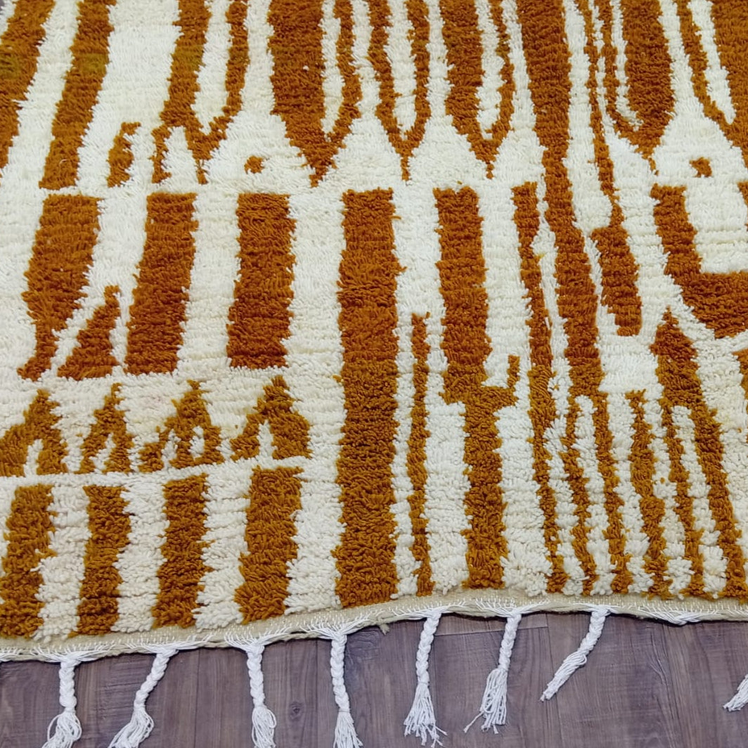 Bold Custom White & Orange Moroccan Wool Rug
