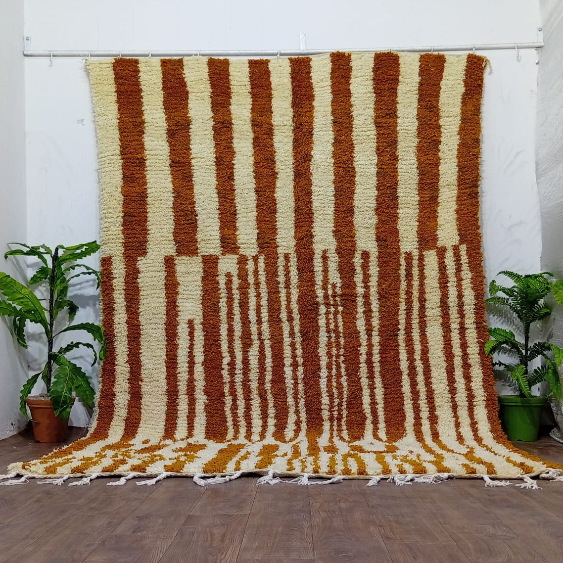 Bold Custom White & Orange Moroccan Wool Rug