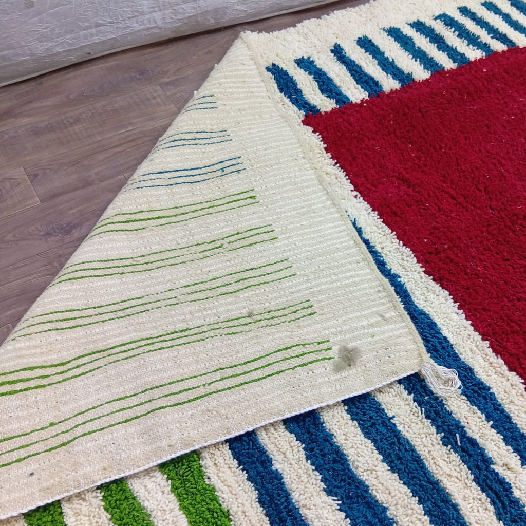 Custom Handwoven Moroccan Berber Rug with Colorful Geometric Stripes