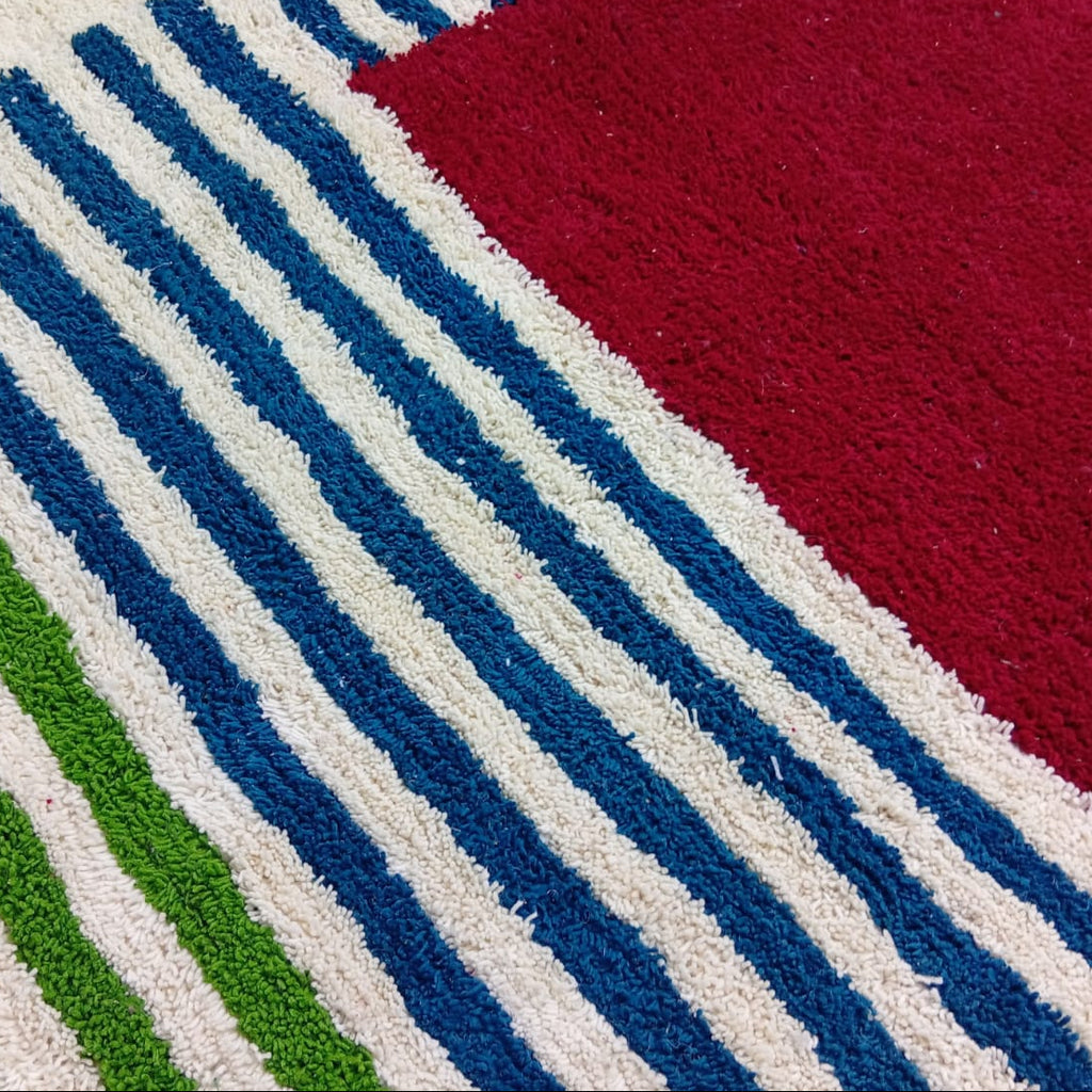 Custom Handwoven Moroccan Berber Rug with Colorful Geometric Stripes