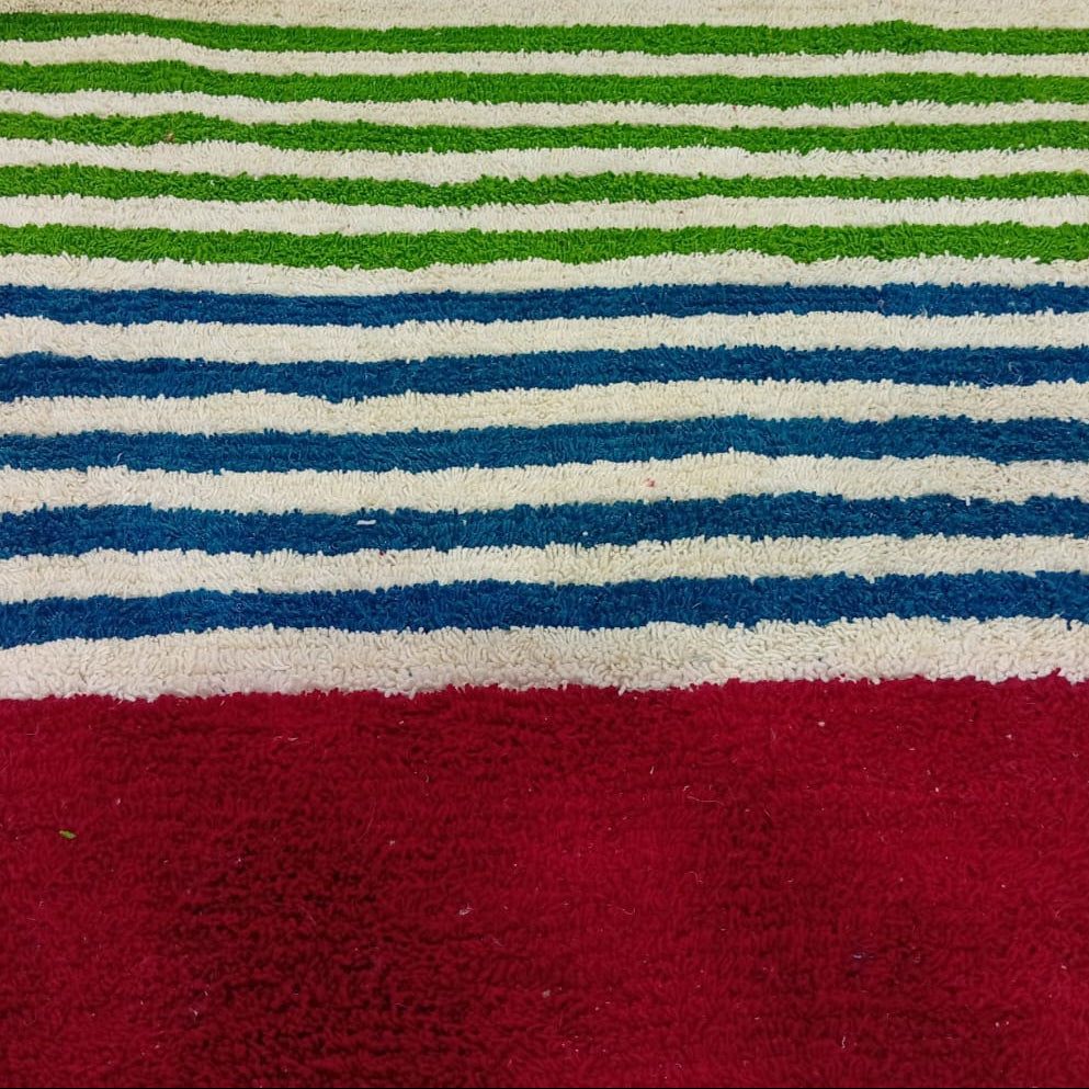 Custom Handwoven Moroccan Berber Rug with Colorful Geometric Stripes