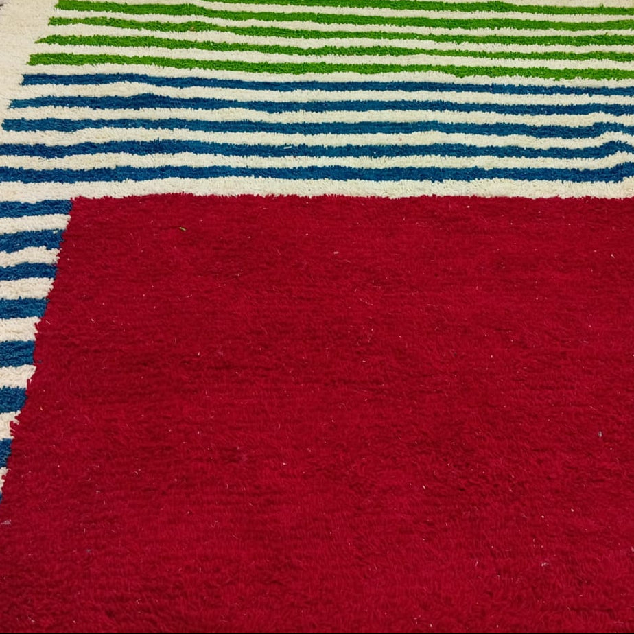 Custom Handwoven Moroccan Berber Rug with Colorful Geometric Stripes