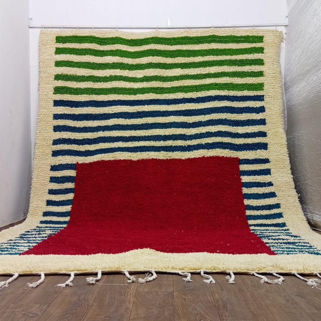 Custom Handwoven Moroccan Berber Rug with Colorful Geometric Stripes