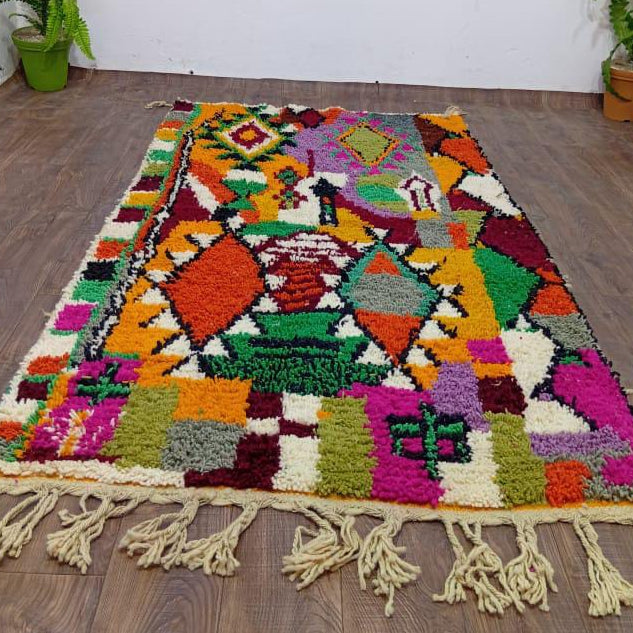 Colorful Moroccan Berber Rug, Handmade Wool Tribal Rug, Geometric Boho Carpet, Custom Azilal Style Rug
