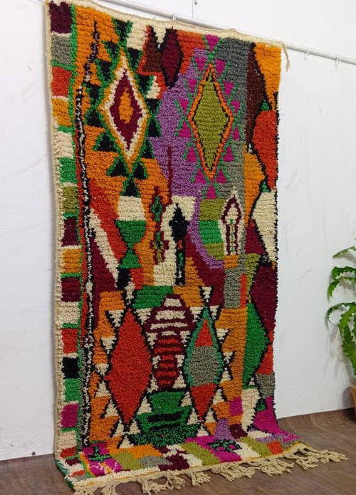 Colorful Moroccan Berber Rug, Handmade Wool Tribal Rug, Geometric Boho Carpet, Custom Azilal Style Rug