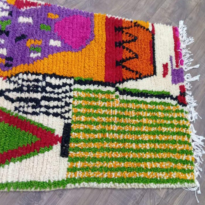 Handcrafted Moroccan Berber Rug: Vibrant Geometric Stripes in Custom Colors