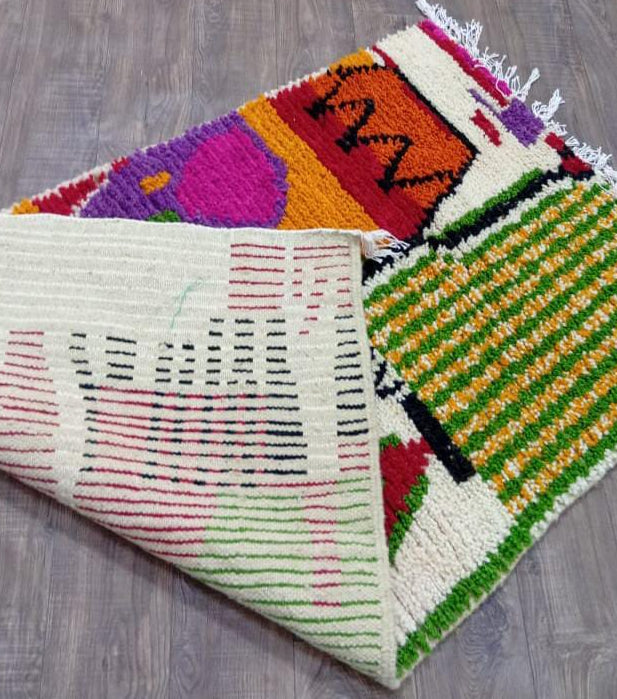 Handcrafted Moroccan Berber Rug: Vibrant Geometric Stripes in Custom Colors