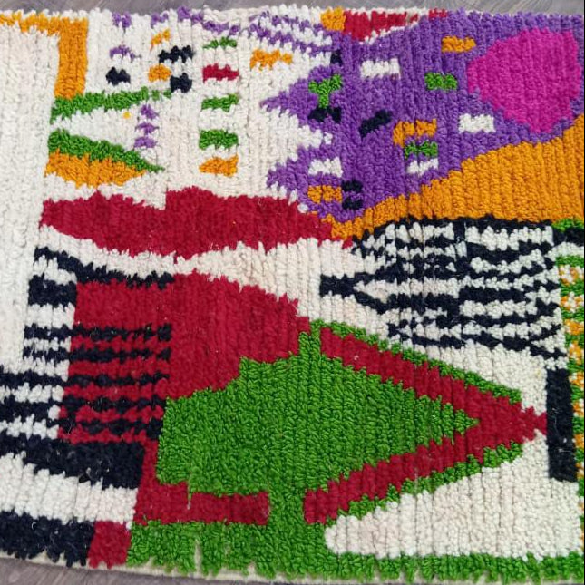 Handcrafted Moroccan Berber Rug: Vibrant Geometric Stripes in Custom Colors