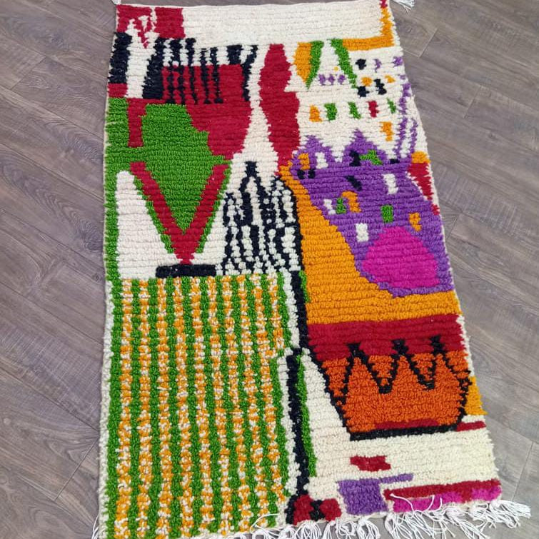 Handcrafted Moroccan Berber Rug: Vibrant Geometric Stripes in Custom Colors