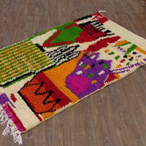Handcrafted Moroccan Berber Rug: Vibrant Geometric Stripes in Custom Colors