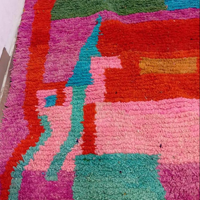 Custom Handmade Moroccan Berber Rug – Multicolor Abstract with Turquoise and Pink Accents