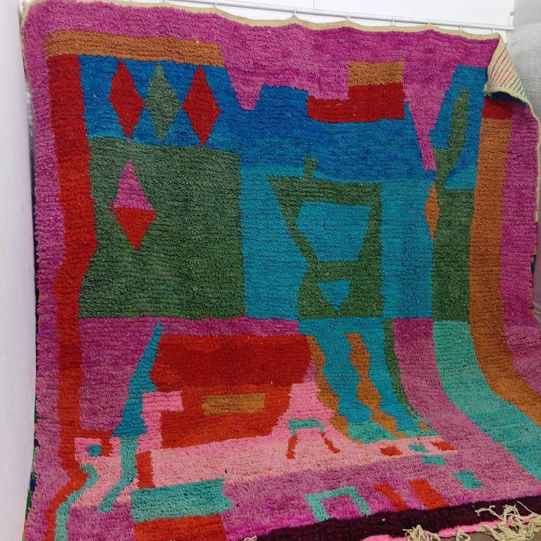 Custom Handmade Moroccan Berber Rug – Multicolor Abstract with Turquoise and Pink Accents