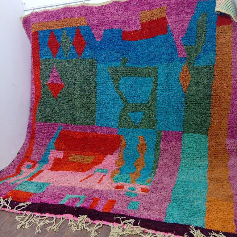 Custom Handmade Moroccan Berber Rug – Multicolor Abstract with Turquoise and Pink Accents