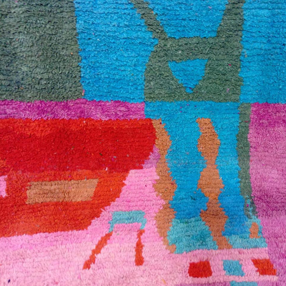 Custom Handmade Moroccan Berber Rug – Multicolor Abstract with Turquoise and Pink Accents