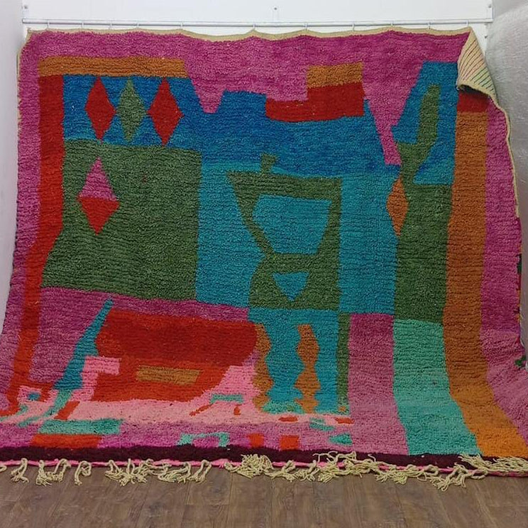 Custom Handmade Moroccan Berber Rug – Multicolor Abstract with Turquoise and Pink Accents