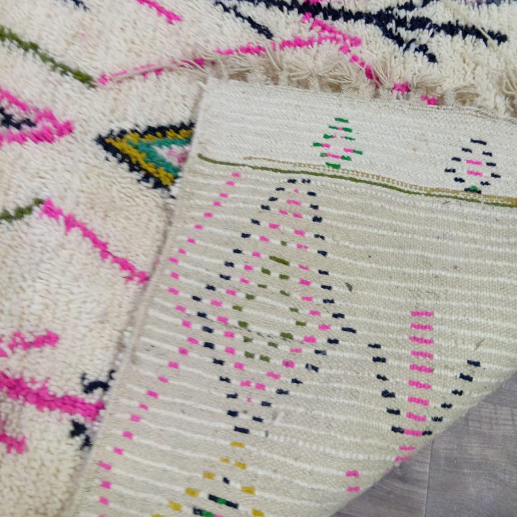 White Moroccan Rug with Colorful Diamond Patterns - Handcrafted Made to Order