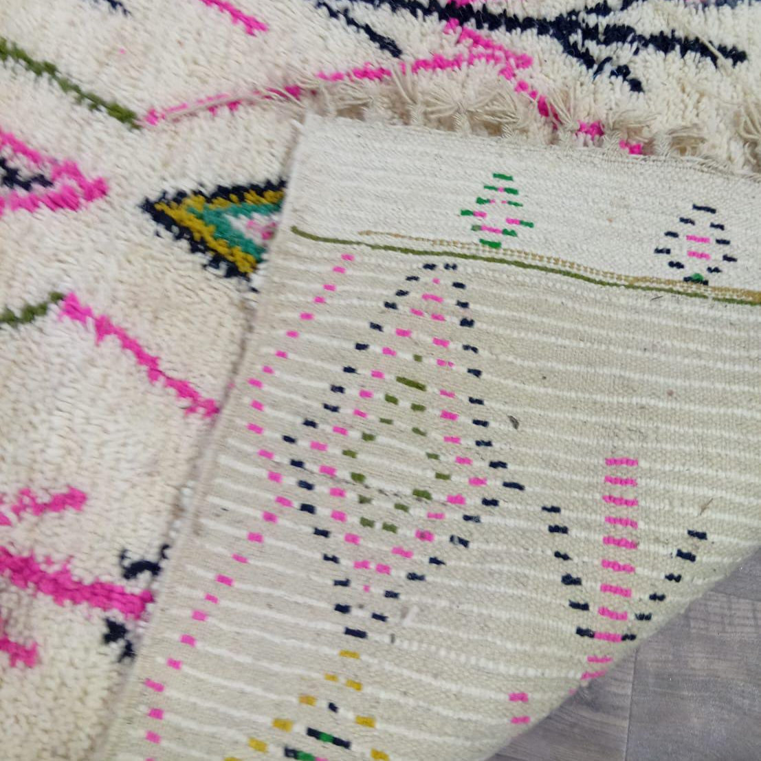 White Moroccan Rug with Colorful Diamond Patterns - Handcrafted Made to Order