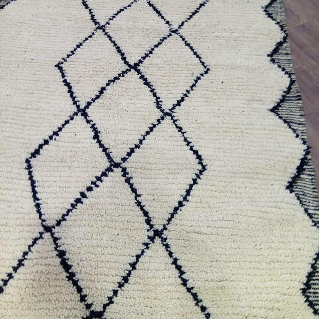 Beni Ourain Moroccan Rug, Black Diamond Wool Rug, Custom Minimalist Boho Rug