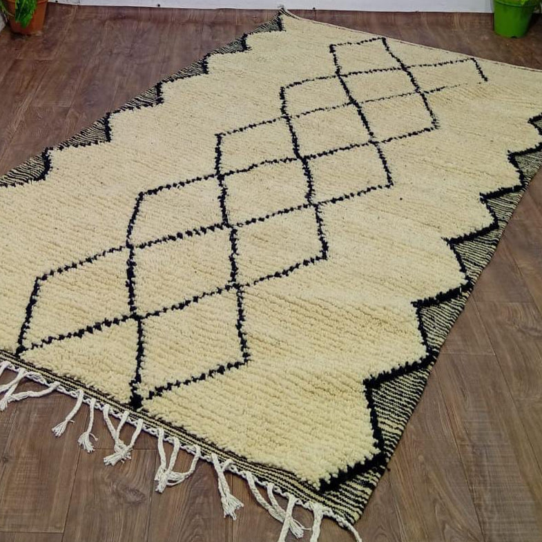 Beni Ourain Moroccan Rug, Black Diamond Wool Rug, Custom Minimalist Boho Rug