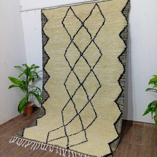 Beni Ourain Moroccan Rug, Black Diamond Wool Rug, Custom Minimalist Boho Rug