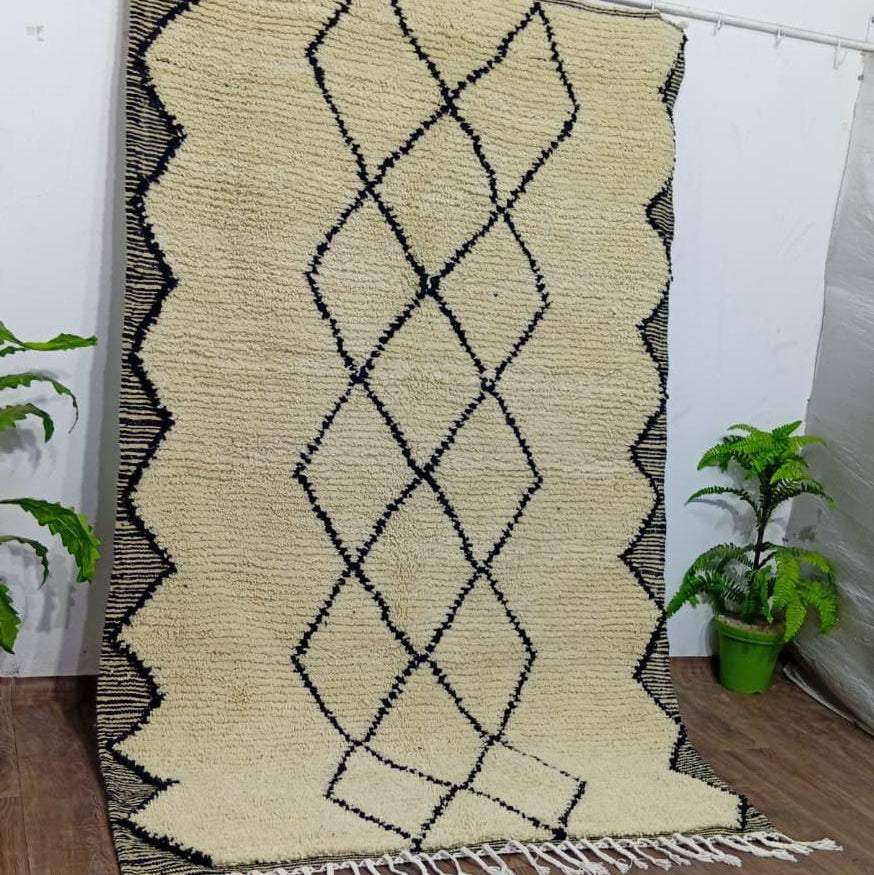 Beni Ourain Moroccan Rug, Black Diamond Wool Rug, Custom Minimalist Boho Rug