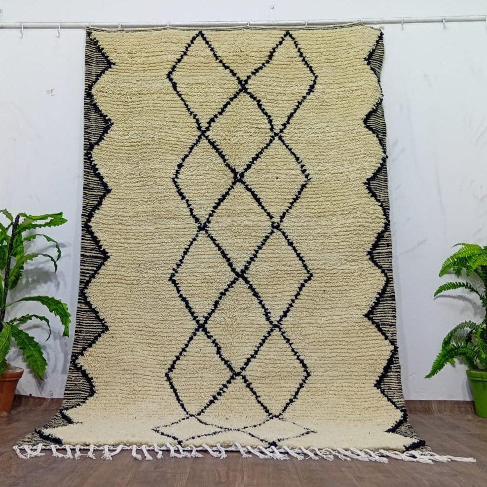 Beni Ourain Moroccan Rug, Black Diamond Wool Rug, Custom Minimalist Boho Rug