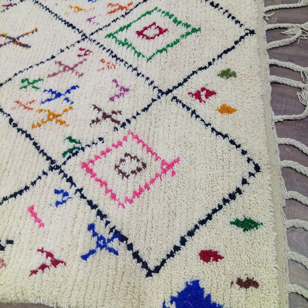 Cream Moroccan Berber Rug – Handmade Colorful Geometric Wool Carpet
