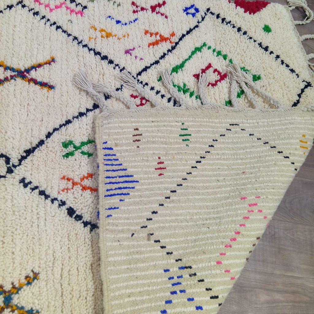 Cream Moroccan Berber Rug – Handmade Colorful Geometric Wool Carpet