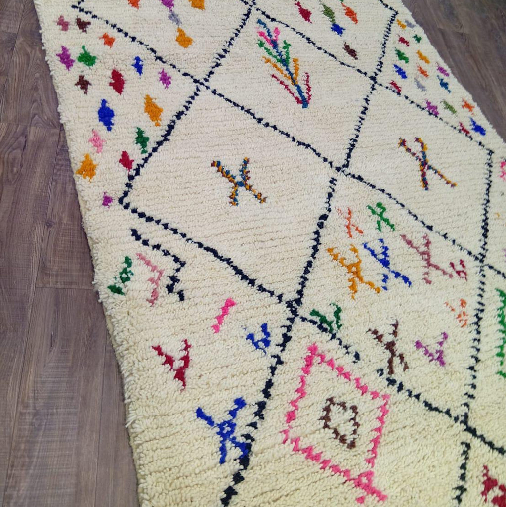 Cream Moroccan Berber Rug – Handmade Colorful Geometric Wool Carpet