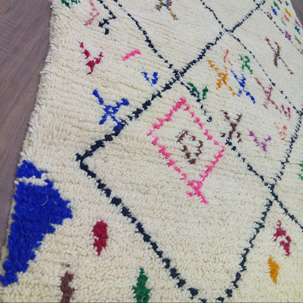 Cream Moroccan Berber Rug – Handmade Colorful Geometric Wool Carpet