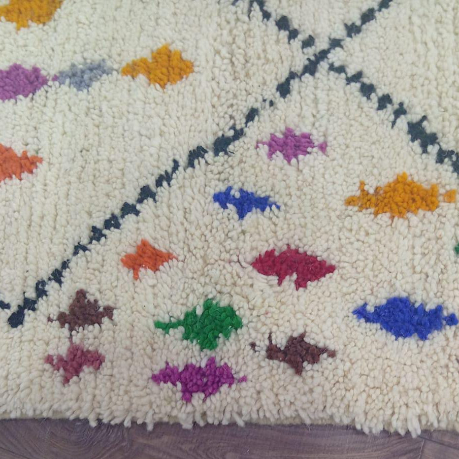 Cream Moroccan Berber Rug – Handmade Colorful Geometric Wool Carpet