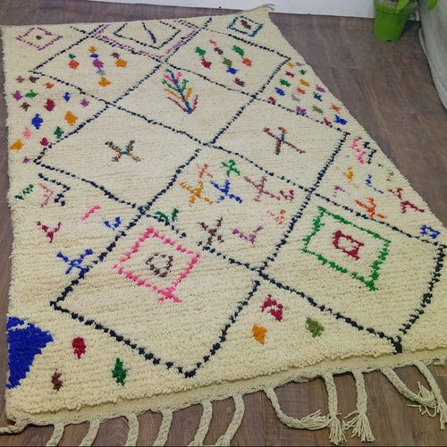 Cream Moroccan Berber Rug – Handmade Colorful Geometric Wool Carpet
